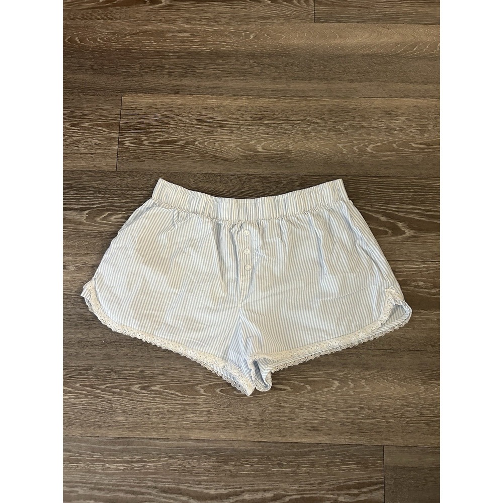 Wild Indigo Light Blue Pinstripe Lace Shorts Coquette Feminine